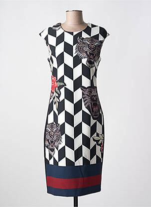 Rochie midi imprimeu fantezie mâneci scurte negru QUATTRO femeie
