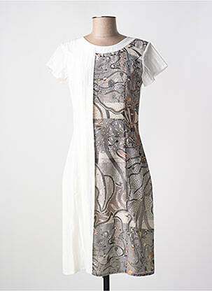 Rochie midi imprimeu fantezie mâneci scurte bej QUATTRO femeie