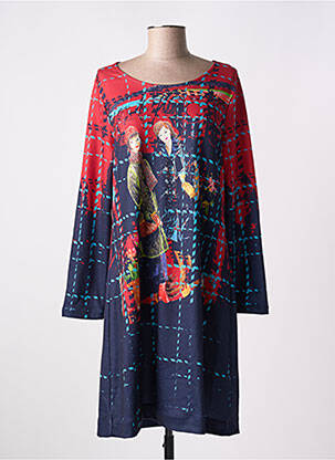 Rochie midi imprimeu fantezie mâneci lungi albastru MALOKA femeie