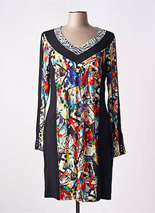 Rochie midi imprimeu fantezie mâneci lungi negru MALOKA femeie