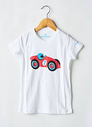 Tricou serigrafie flockată mâneci scurte alb MA LOCOMOTION băiat