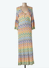 Rochie lungă croială cambrată mâneci 3/4 portocaliu VALERIE KHALFON femme