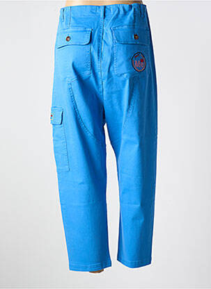 Pantalon cargo țesătură poplin talie înaltă albastru ME369 femeie