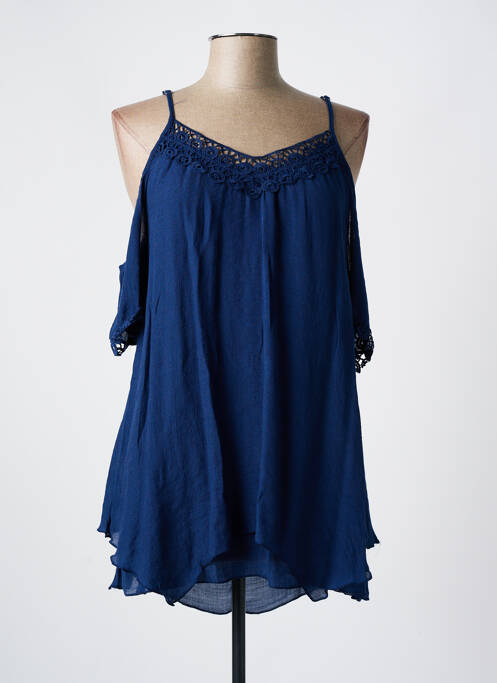 Tunică mâneci scurte țesătură crep albastru WORLD FASHION femme