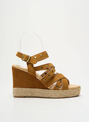 Espadrile țesătură satinată toc de 7 la 9 cm maro MKD femeie