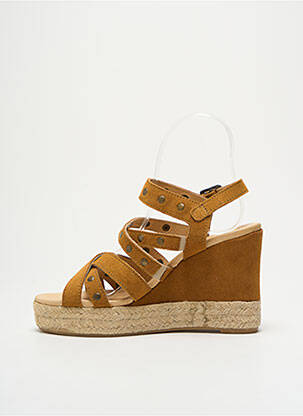 Espadrile țesătură satinată toc de 7 la 9 cm maro MKD femeie
