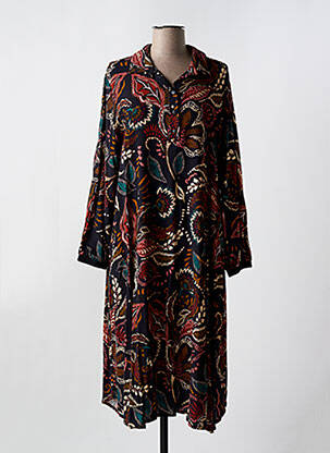 Rochie midi imprimeu floral mâneci lungi negru FRANCK ANNA femeie