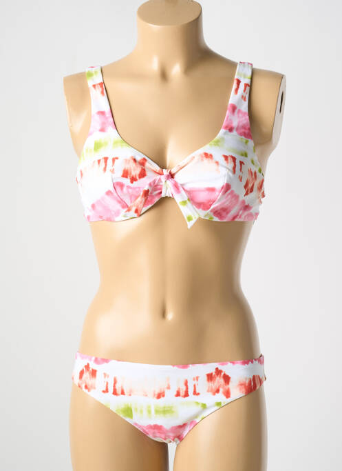 Costum de baie din două piese elasticitate sutien balconet cu decolteu înalt alb PASSIONATA femme