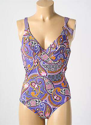 Costum de baie dintr-o singură piesă imprimeu fantezie top triunghiuri violet CYELL femeie