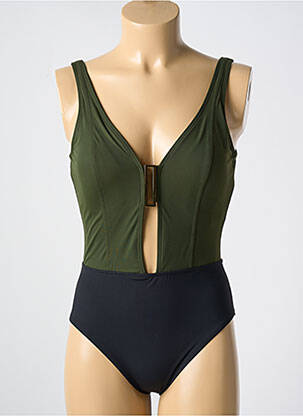 Costum de baie dintr-o singură piesă efect material satinat top triunghiuri verde AMORESSA femeie