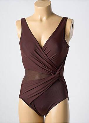Costum de baie dintr-o singură piesă efect material satinat top sutien modelat maro MIRACLESUIT femeie