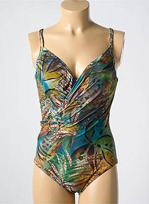 Costum de baie dintr-o singură piesă efect material satinat sutien cupe întregi cu decolteu înalt verde AMORESSA femeie