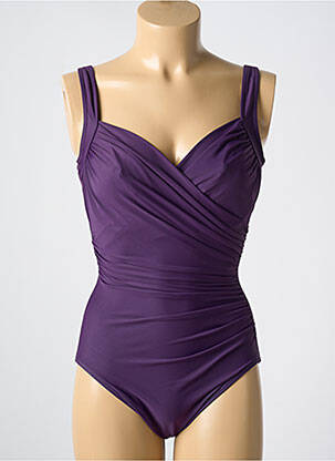 Costum de baie dintr-o singură piesă efect material satinat sutien cupe întregi cu decolteu înalt violet MIRACLESUIT femeie