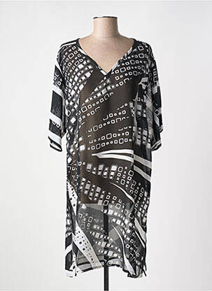 Rochie midi imprimeu fantezie mâneci scurte negru MIRADONNA femeie