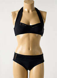Costum de baie din două piese elasticitate sutien balconet cu decolteu înalt negru MIRADONNA femme