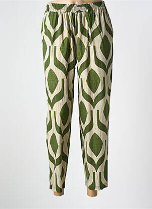 Pantalon drept țesătură poplin talie înaltă verde HOD femeie