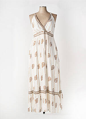 Rochie lungă imprimeu fantezie fără mâneci alb ELORA femeie