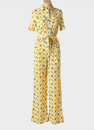 Salopetă-pantalon țesătură crep mâneci scurte galben TARA JARMON femeie
