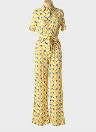 Salopetă-pantalon țesătură crep mâneci scurte galben TARA JARMON femme