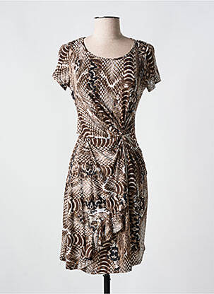 Rochie midi imprimeu fantezie mâneci scurte maro ROMEO POUR JULIETTE femeie