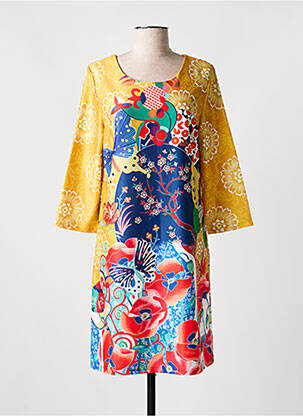 Rochie midi mâneci 3/4 mâneci 3/4 galben FOR HER PARIS femeie