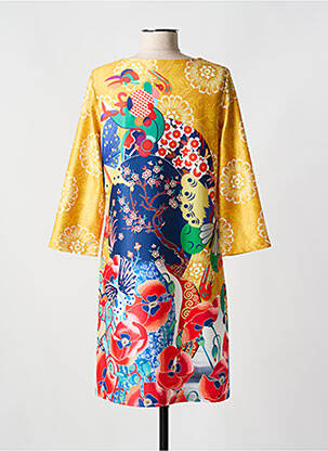 Rochie midi mâneci 3/4 mâneci 3/4 galben FOR HER PARIS femeie