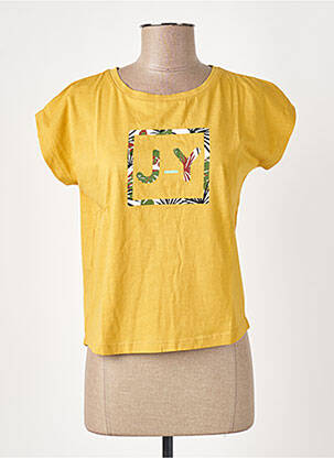 Tricou serigrafie flockată mâneci scurte galben JOACY femeie