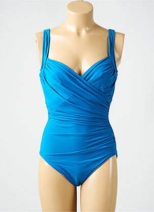 Costum de baie dintr-o singură piesă efect material satinat sutien cupe întregi cu decolteu înalt albastru MIRACLESUIT femeie