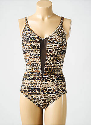 Costum de baie dintr-o singură piesă efect material satinat sutien cupe întregi cu decolteu înalt maro MIRACLESUIT femeie