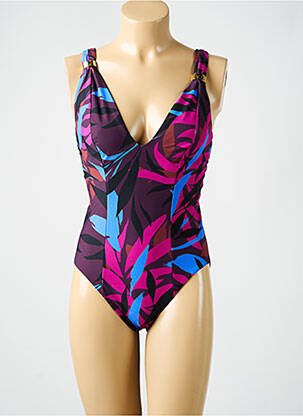 Costum de baie dintr-o singură piesă bretele elastice reglabile sutien cupe întregi cu decolteu înalt violet AMORESSA femeie