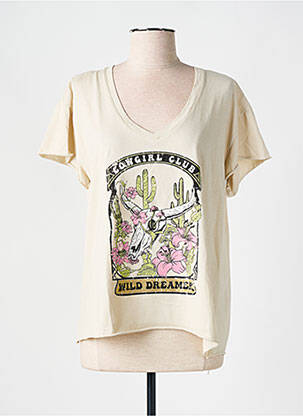 Tricou croială dreaptă mâneci scurte bej PLEASE femeie