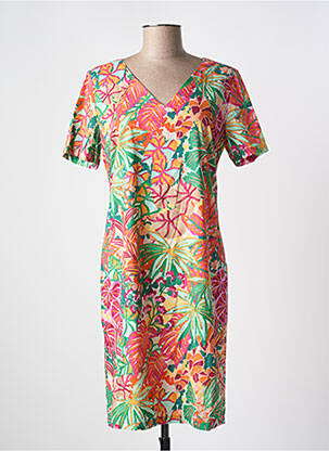 Rochie midi imprimeu fantezie mâneci scurte verde SIGNE NATURE femeie