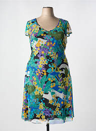 Rochie midi imprimeu floral mâneci scurte verde MALOKA femeie