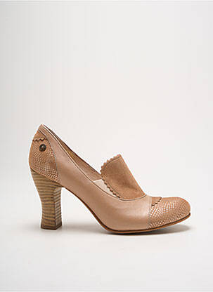 Pantofi cu toc țesătură satinată toc de 7 la 9 cm bej GOLD BUTTON femeie