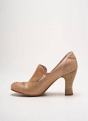 Pantofi cu toc țesătură satinată toc de 7 la 9 cm bej GOLD BUTTON femeie