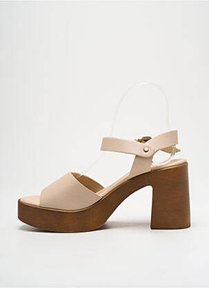 Sandale/pantofi decupați material neted toc de 7 la 9 cm bej GIRLHOOD femeie