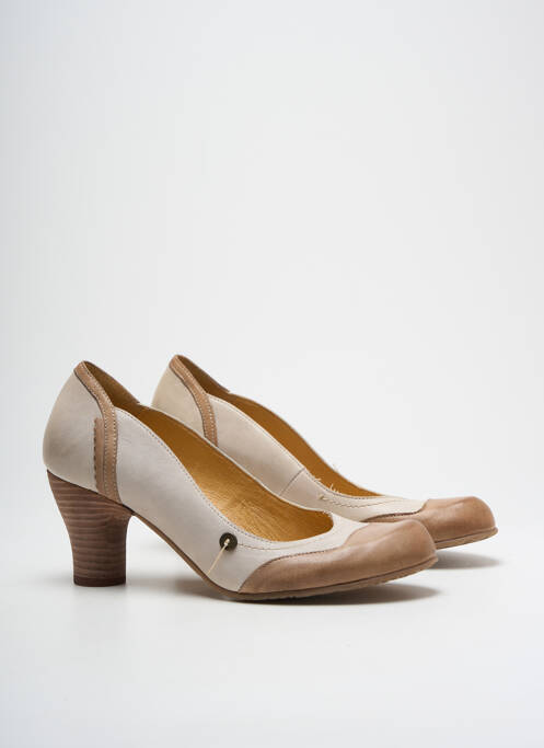 Pantofi cu toc bej GOLD BUTTON femeie