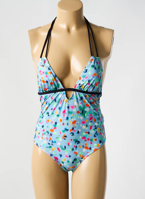 Costum de baie dintr-o singură piesă efect material satinat top triunghiuri albastru BIKINI BAR femme