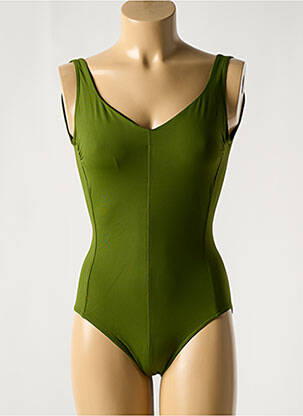 Costum de baie dintr-o singură piesă efect material satinat sutien cupe întregi cu decolteu înalt verde închis IODUS femeie