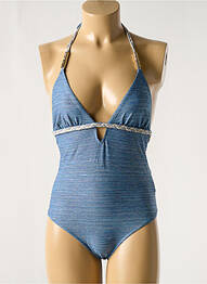 Costum de baie dintr-o singură piesă efect material satinat top triunghiuri albastru BIKINI BAR femeie