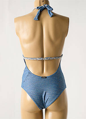 Costum de baie dintr-o singură piesă efect material satinat top triunghiuri albastru BIKINI BAR femeie