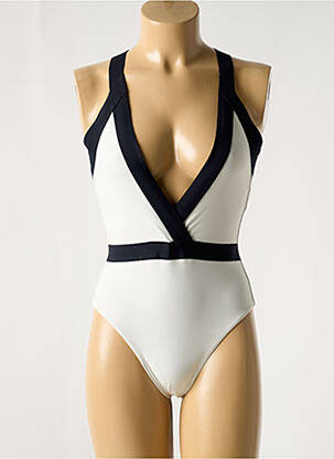 Costum de baie dintr-o singură piesă efect material satinat top triunghiuri bej IODUS femme