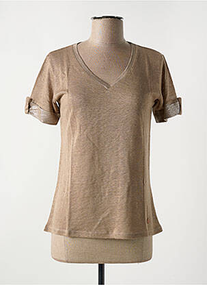 Tricou guler în v mâneci scurte maro LE BOUDOIR D'EDOUARD femeie