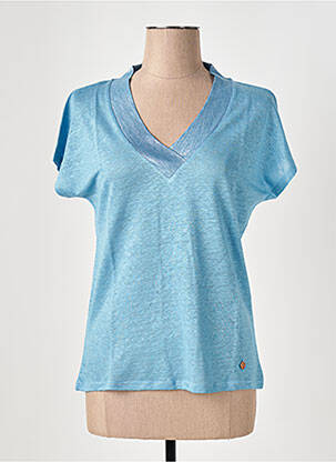 Tricou guler în v mâneci scurte albastru LE BOUDOIR D'EDOUARD femeie