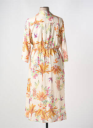 Rochie lungă imprimeu floral mâneci 3/4 bej DIANE LAURY femeie