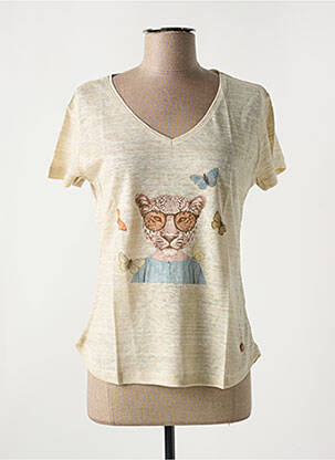 Tricou serigrafie flockată mâneci scurte bej LE BOUDOIR D'EDOUARD femeie
