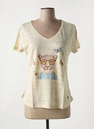 Tricou serigrafie flockată mâneci scurte bej LE BOUDOIR D'EDOUARD femme