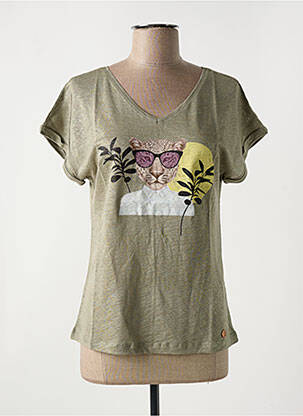 Tricou serigrafie flockată mâneci scurte verde LE BOUDOIR D'EDOUARD femeie