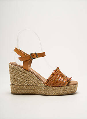 Espadrile țesătură satinată toc de 7 la 9 cm maro KANNA femeie