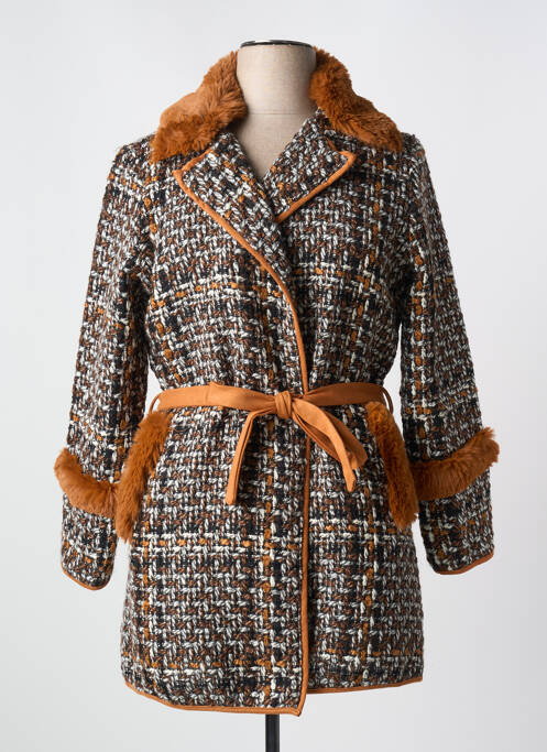 Palton lung croială cambrată fără glugă maro LESLIE femme